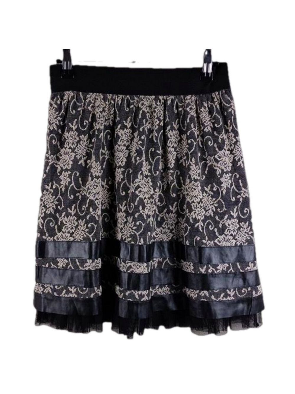 Joe B by Joe Benbasset Black Jacquard Damask Paisley Lace Pull On Mini Skirt